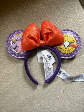 Disney Figment Minnie Ear Headband — Purple Ears with Sparkling Orange Bow
